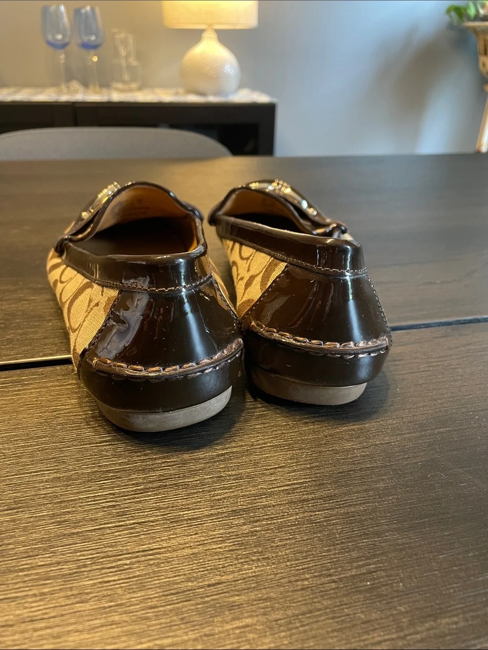 Coach Tan & Brown Signature Canvas Loafers with Metal Bit